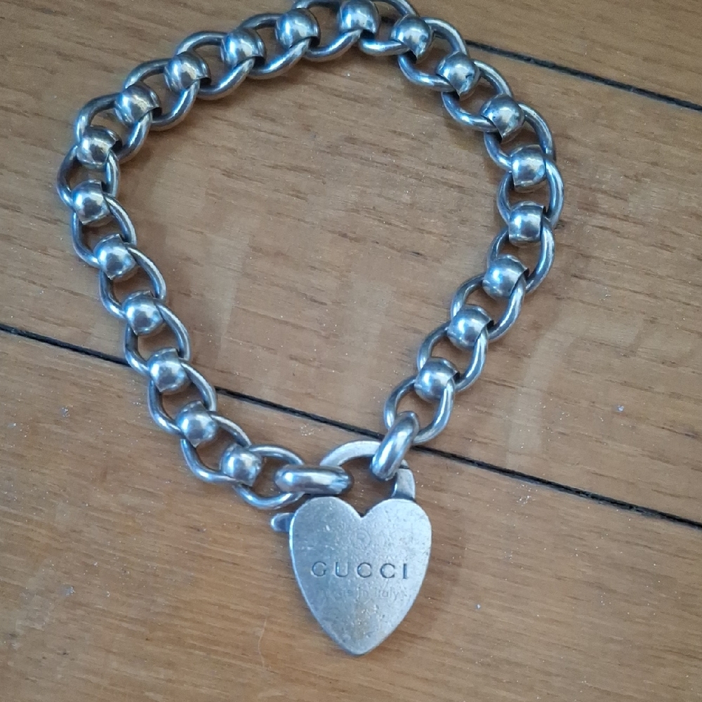 Gucci Silver Heart Charm Bracelet